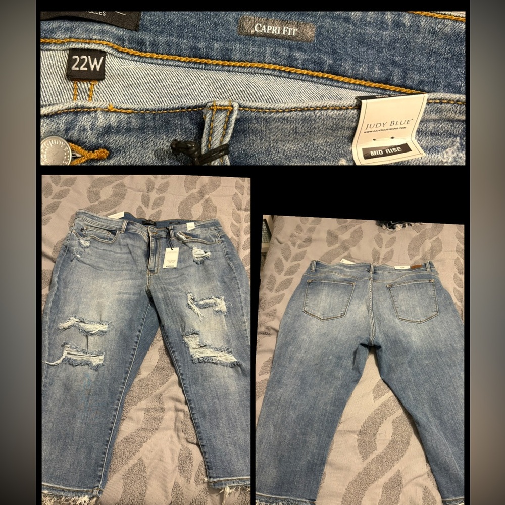 Judy Blue NWT 22W Mid-rise Distressed capri jeans